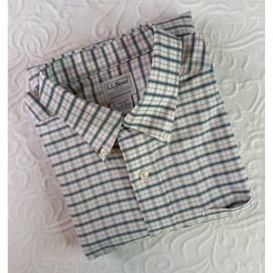 LL Bean Mens 17-34 Traditional Fit Wrinkle Resistant Oxford Blue Checked Shirt